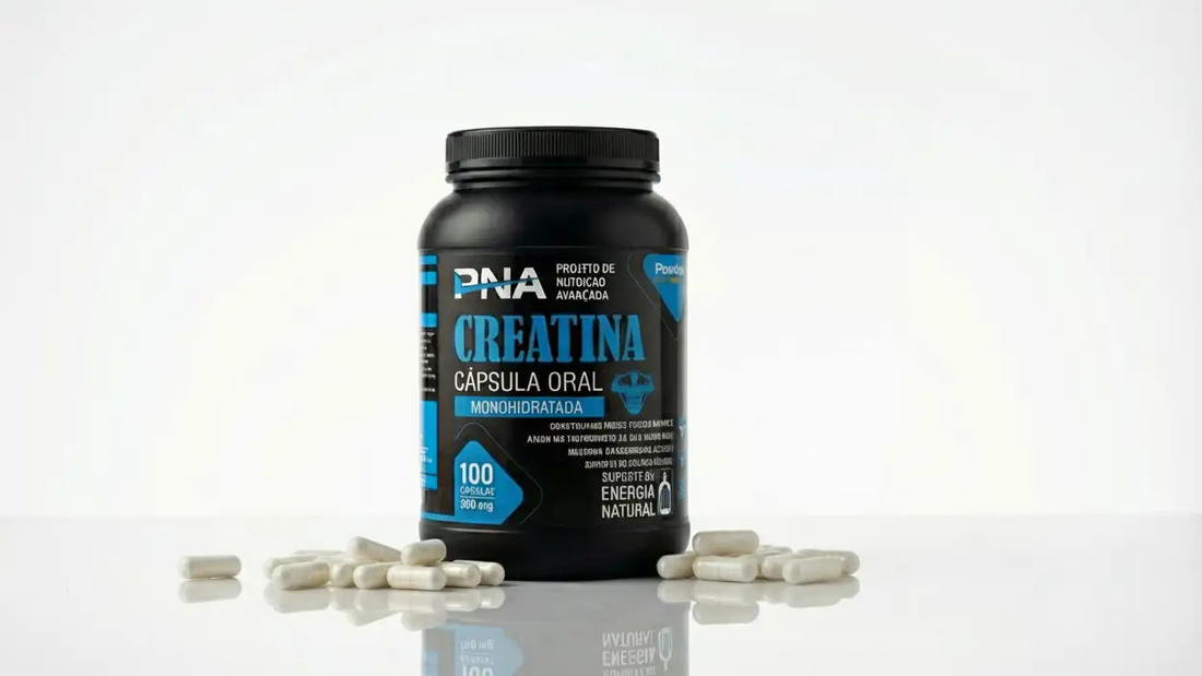 Pro-Vital PNA creatine capsule bottle with capsules on a reflective surface