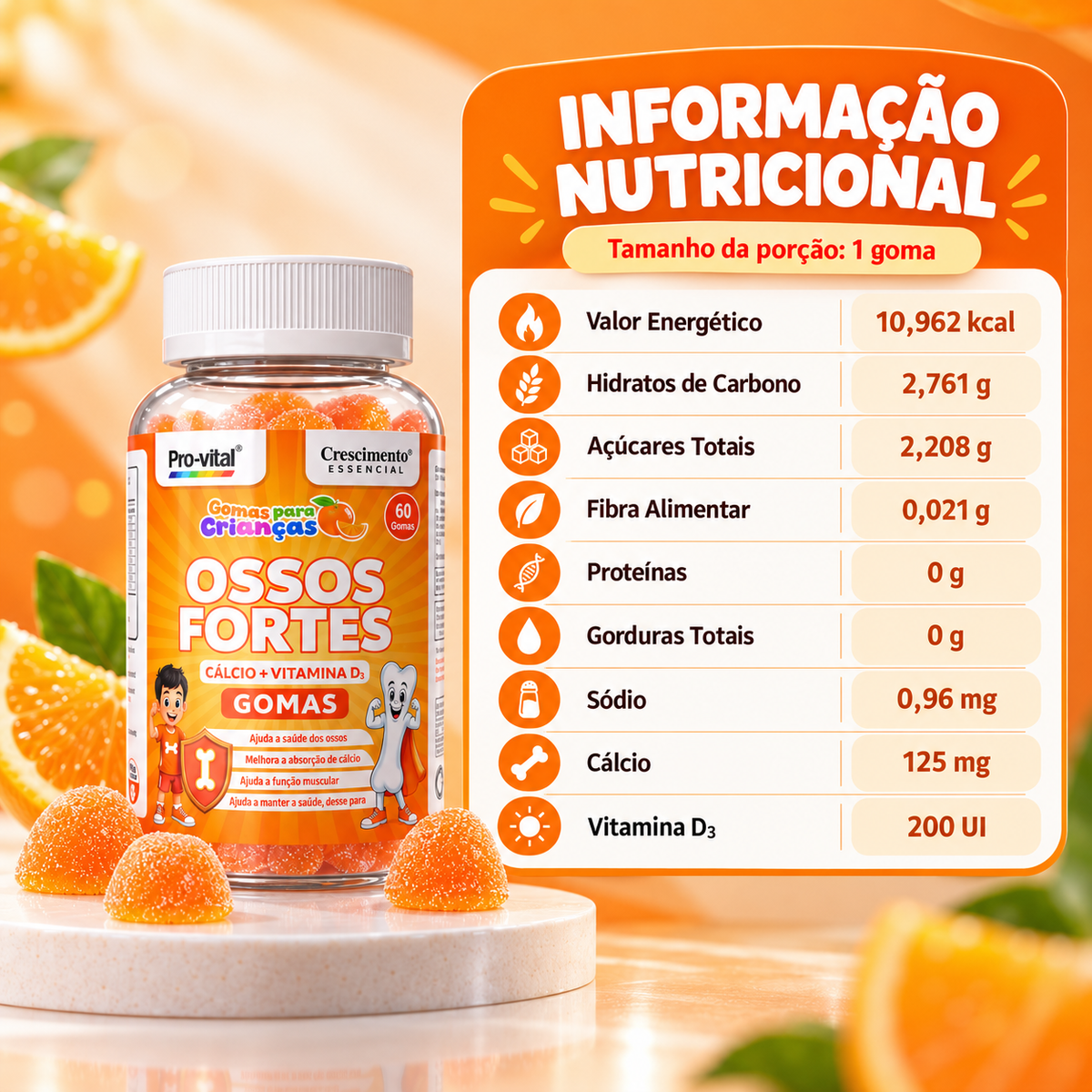 Pro-Vital Cálcio + Vitamina D3 Gomas