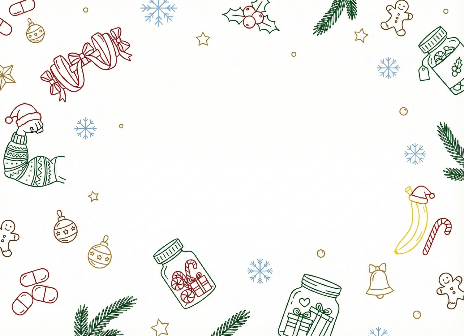 Colorful Christmas-themed illustrations on a white background