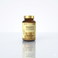 Frasco dourado de suplemento Pro-Vital Memória e Concentração com Extrato de Ginseng e Ginkgo, posicionado em fundo branco brilhante com reflexo realista.