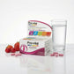 Comprimidos cor-de-rosa do suplemento Pro-vital Mulheres com copo de água, reforço completo de vitaminas e minerais.