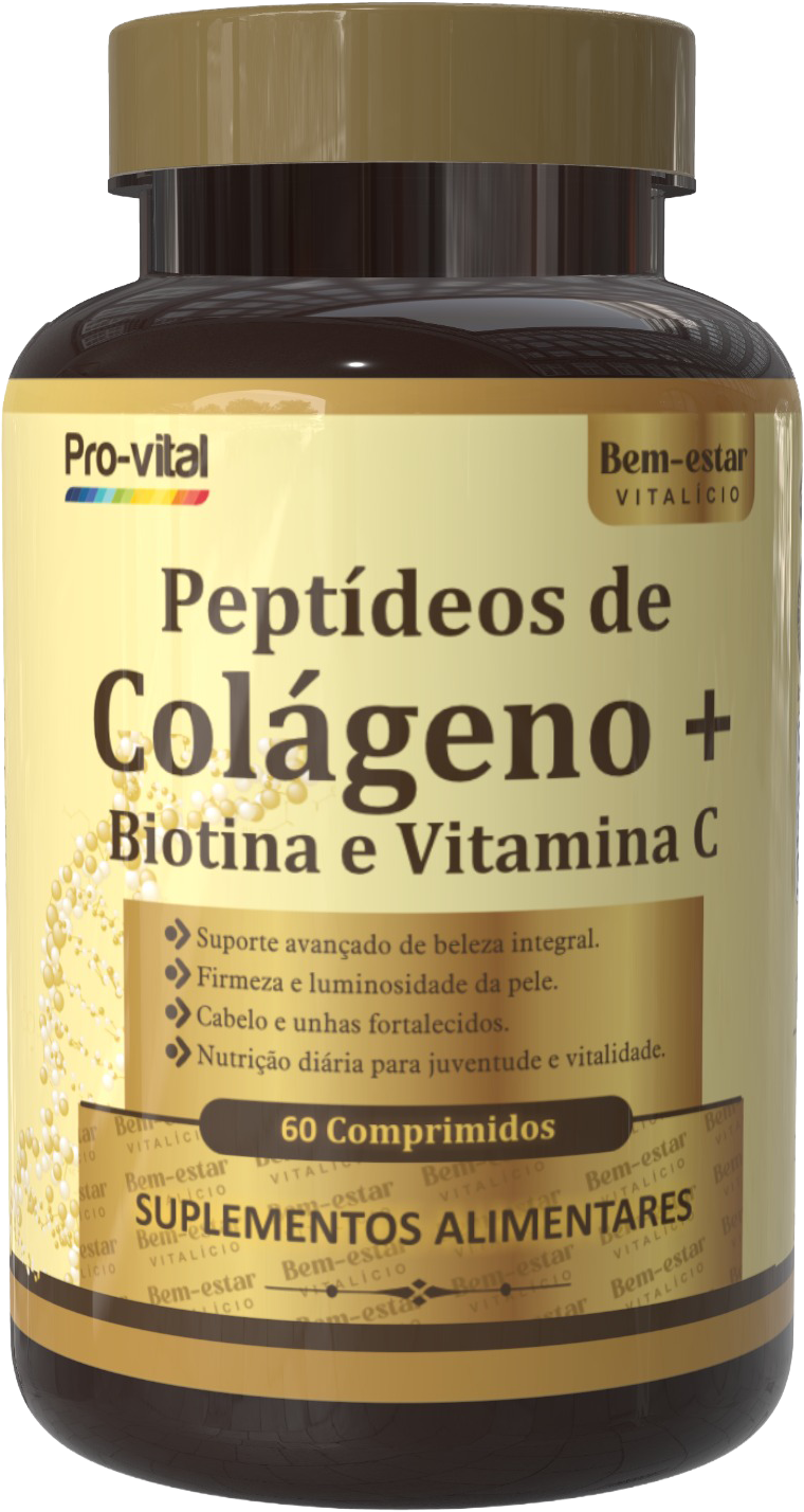 Embalagem de Peptídeos de Colagénio com Biotina e Vitamina C da Pro-Vital Bem-estar Vitalício, suplemento alimentar de 60 comprimidos para firmeza da pele.