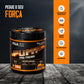 Suplemento pré-treino Pump Pro-Vital sobre uma mesa de madeira rústica, exibindo uma barra lateral laranja com ícones para crescimento muscular, força, saúde óssea, recuperação e imunidade.