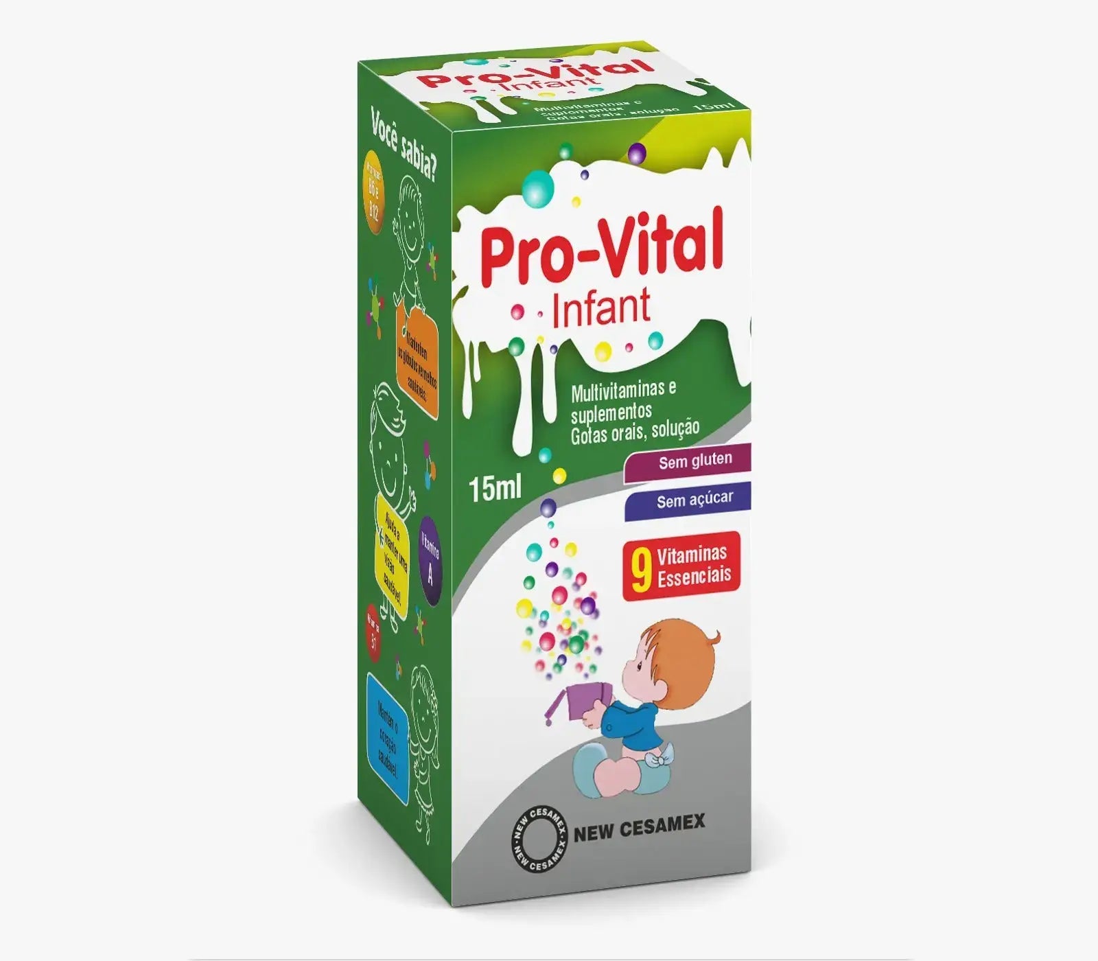 Embalagem de Pro-vital Infant Gotas Orais (15ml), suplemento alimentar multivitamínico para crianças disponível em Angola
