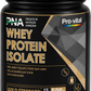 Suplemento Whey Protein Isolate Pro-Vital posicionado no topo de uma plataforma de pedra preta com fitas decorativas de aviso em fundo escuro iluminado.
