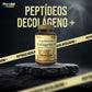 Infográfico promocional do frasco de Peptídeos de Colagénio Pro-Vital realçando benefícios para a firmeza da pele, cabelos e unhas fortalecidos, juventude e vitalidade.