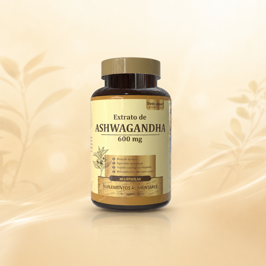 Extrato de Ashwagandha 600mg Pro-vital em cápsulas, suplemento alimentar para redução do stress e equilíbrio emocional.
