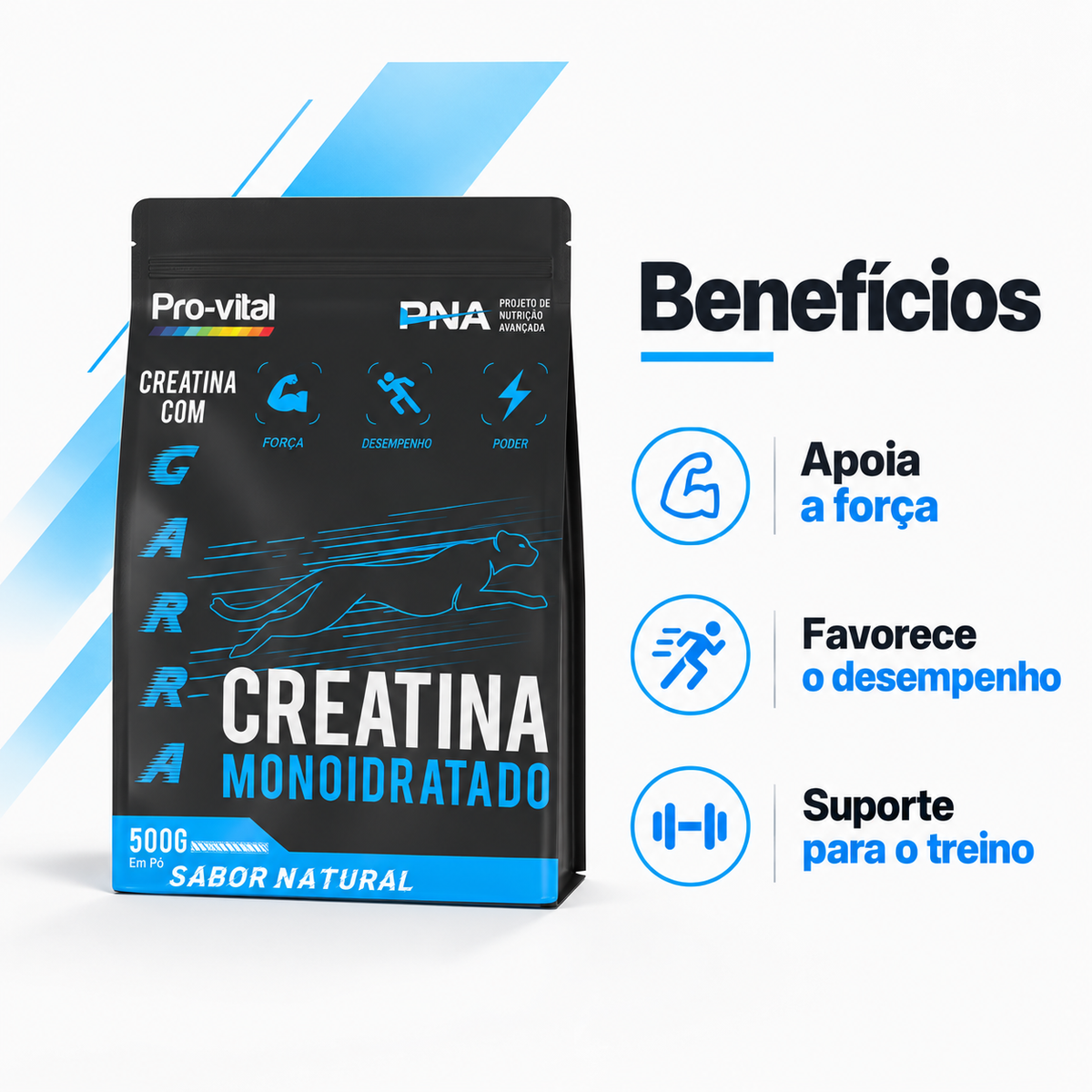 Benefícios da Creatina Monoidratada Pro-vital: aumento de força muscular, melhora do desempenho e suporte ao treino.