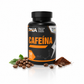 Frasco de Cafeína 200mg PNA Projeto de Nutrição Avançada com 100 cápsulas, refletido numa superfície branca ao lado de grãos de café e pó de café.