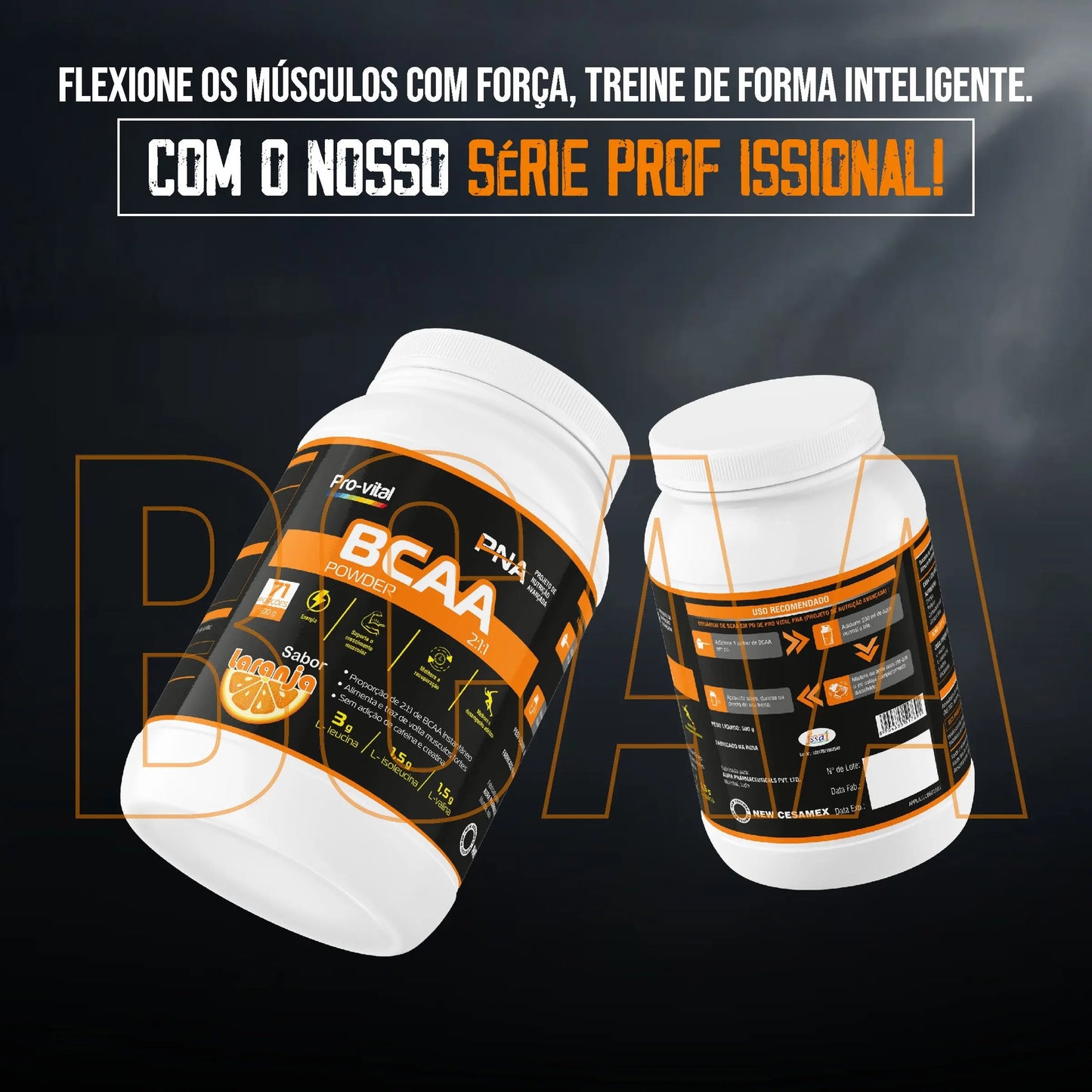 Dois potes de BCAA da série profissional Pro-Vital para treino de força e alta performance.