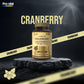 Frasco de Extrato de Cranberry com Vitamina C Pro-vital posicionado sobre uma rocha num cenário cinematográfico com iluminação de destaque.