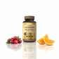 Frasco de Extrato de Cranberry com Vitamina C 750mg Pro-vital de 30 cápsulas, rodeado por frutos de cranberry frescos num fundo branco.