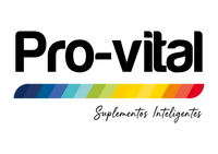Logótipo Pro-Vital com design colorido em forma de arco para marca de vitaminas e suplementos