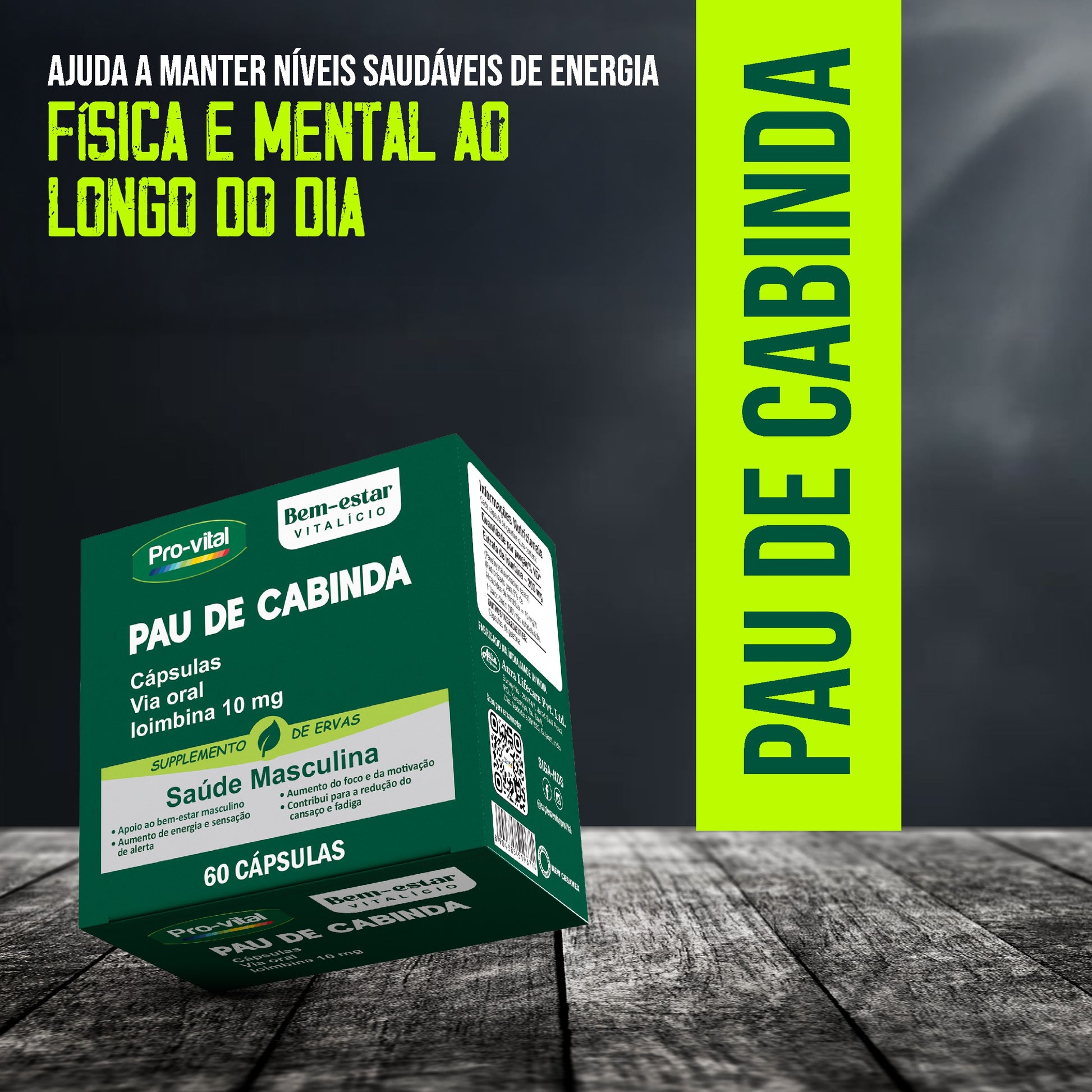 Benefícios do Pau de Cabinda para manter níveis saudáveis de energia física e mental ao longo do dia com extrato natural de casca.