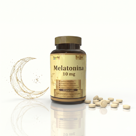 Suplemento Pro-vital Melatonina 10mg em comprimidos para facilitar o adormecer e melhorar a qualidade do sono profundo.