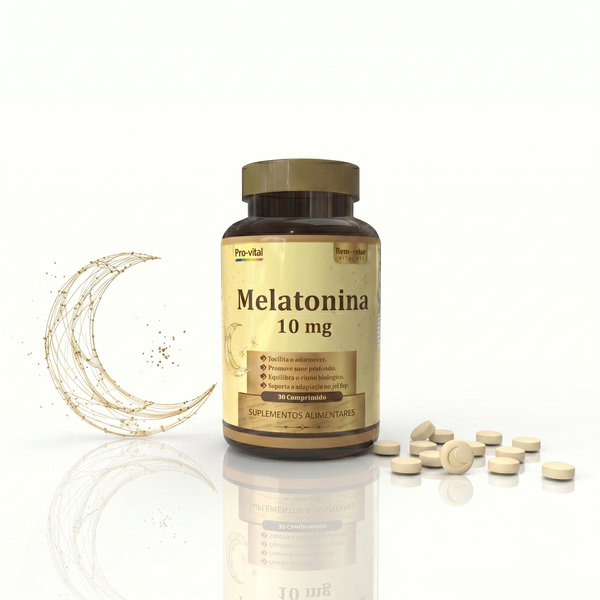 Suplemento Pro-vital Melatonina 10mg em comprimidos para facilitar o adormecer e melhorar a qualidade do sono profundo.