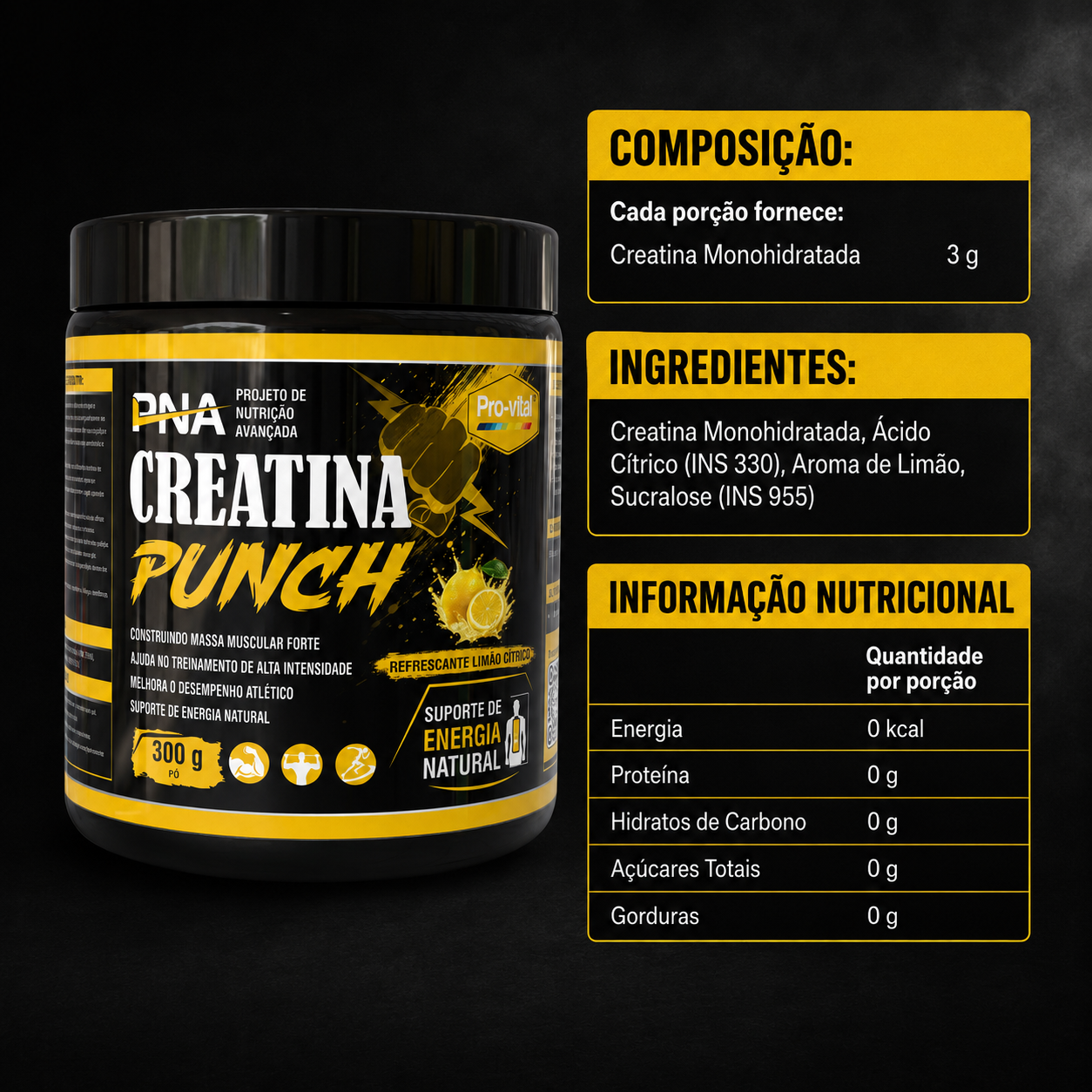 Pro-Vital Creatine Punch Citrus Lemon ingredients, composition and nutrition information