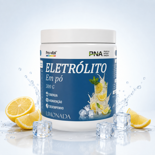 Pro-Vital PNA Eletrólito em pó 300 g sabor limonada com limão, gelo e água para hidratação