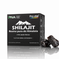 Apresentação premium da resina de Shilajit Pro-Vital com rochas minerais do Himalaia, focada na saúde masculina e bem-estar geral.
