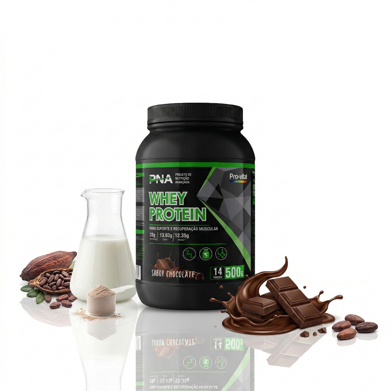 Apresentação premium do Whey Protein Pro-Vital com cacau e leite; o melhor suplemento de proteína para ginásios e atletas em Angola.